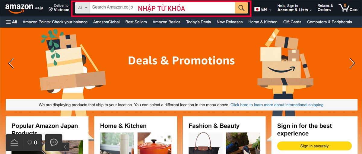 Tìm sản phẩm trên website Nhật