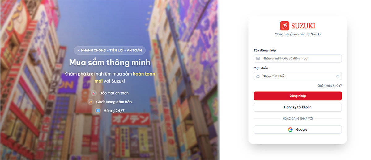 Mua hàng được thực hiện thông qua website hoặc ứng dụng SUZUKI