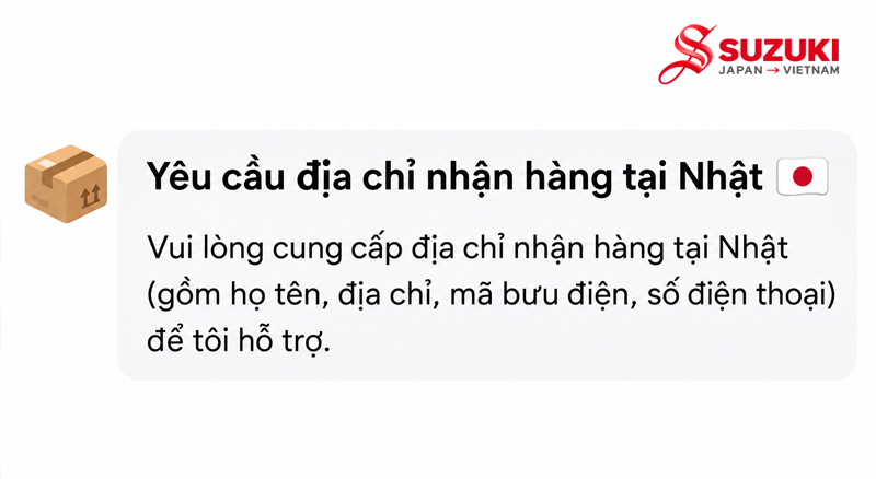 Yêu cầu địa chỉ nhận hàng tại Nhật